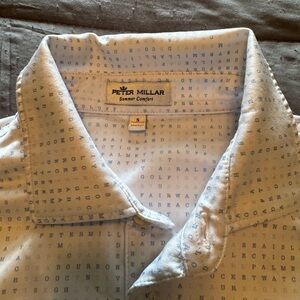 Peter Millar White Casual Button Down Shirt with Geometric Pattern